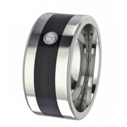 Ring high glossy 10 mm with carbon insert in centre and brilliant