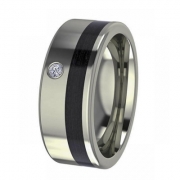Ring hochglanz 8mm mit Carboneinlage seitlich und Zirkonia