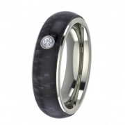 Ring hochglanz 6mm mit Carboneinlage abgerundet und Zirkonia