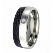 Ring strichmatt 7mm mit Carboneinlage seitlich und Zirkonia