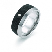 Ring strichmatt 8mm mit Carboneinlage seitlich und Brillant