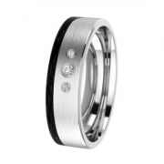 Ring strichmatt 6,5 mm mit Carboneinlage seitlich und Zirkonia