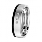 Ring strichmatt 6,5 mm mit Carboneinlage seitlich und Brillanten