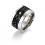 Ring 12 mm mit Carboneinlage Floral mittig und Zirkonia