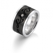 Ring 12 mm with carbon insert floral in centre and brilliant
