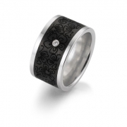 Ring 12 mm mit Carboneinlage Floral mittig und Zirkonia