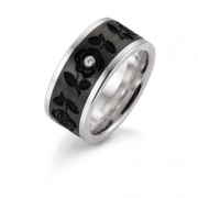 Ring 10 mm with carbon insert floral in centre and zirconia