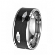 Silver ring 8 mm with carbon insert and brilliant